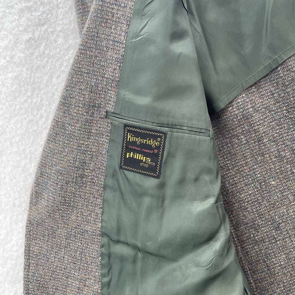 Vintage Kingsridge Tweed Blazer Mens 44R Wool Preppy Academia Leather Button USA - Picture 7 of 12